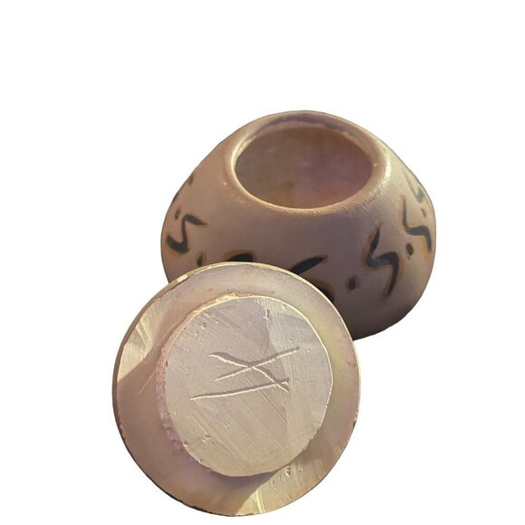 Carved Stone Soapstone Trinket Dish Round Lid Bowl Gourd Tribal Painted - Picture 1 of 9